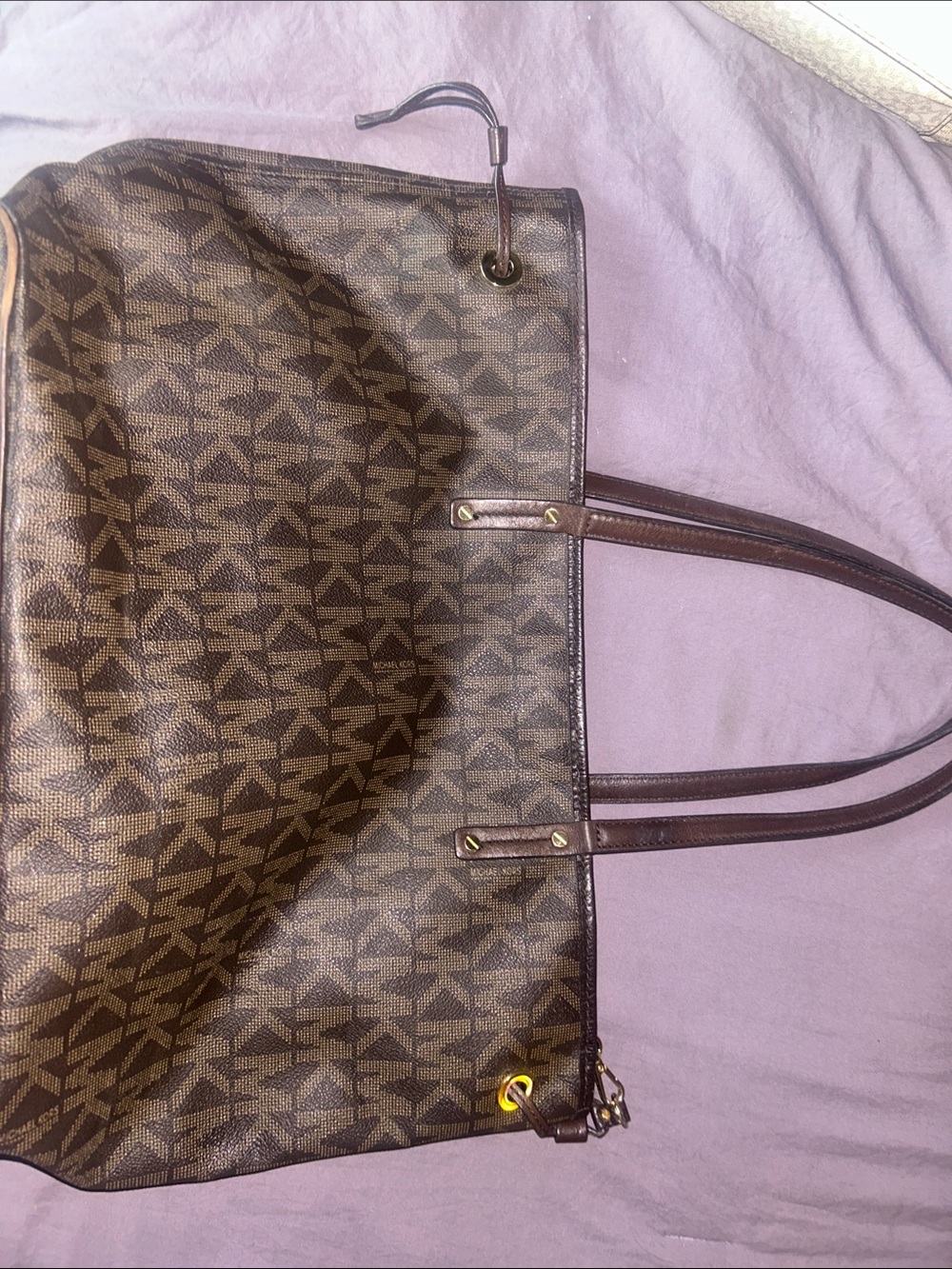 Michael Kors Brown MK Logo Canvas Tote w/ clutch